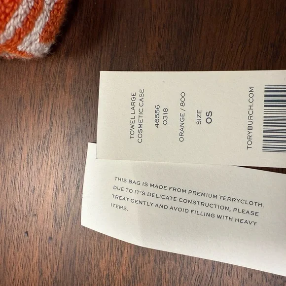 Tory Burch Orange and White T Patterned Cosmetic Bag Clutch NWT - Picture 8 of 9